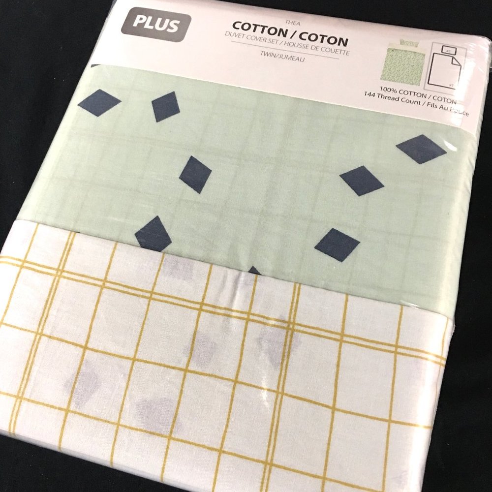 THEA Green JYSK 100% Cotton Duvet Cover Set New.